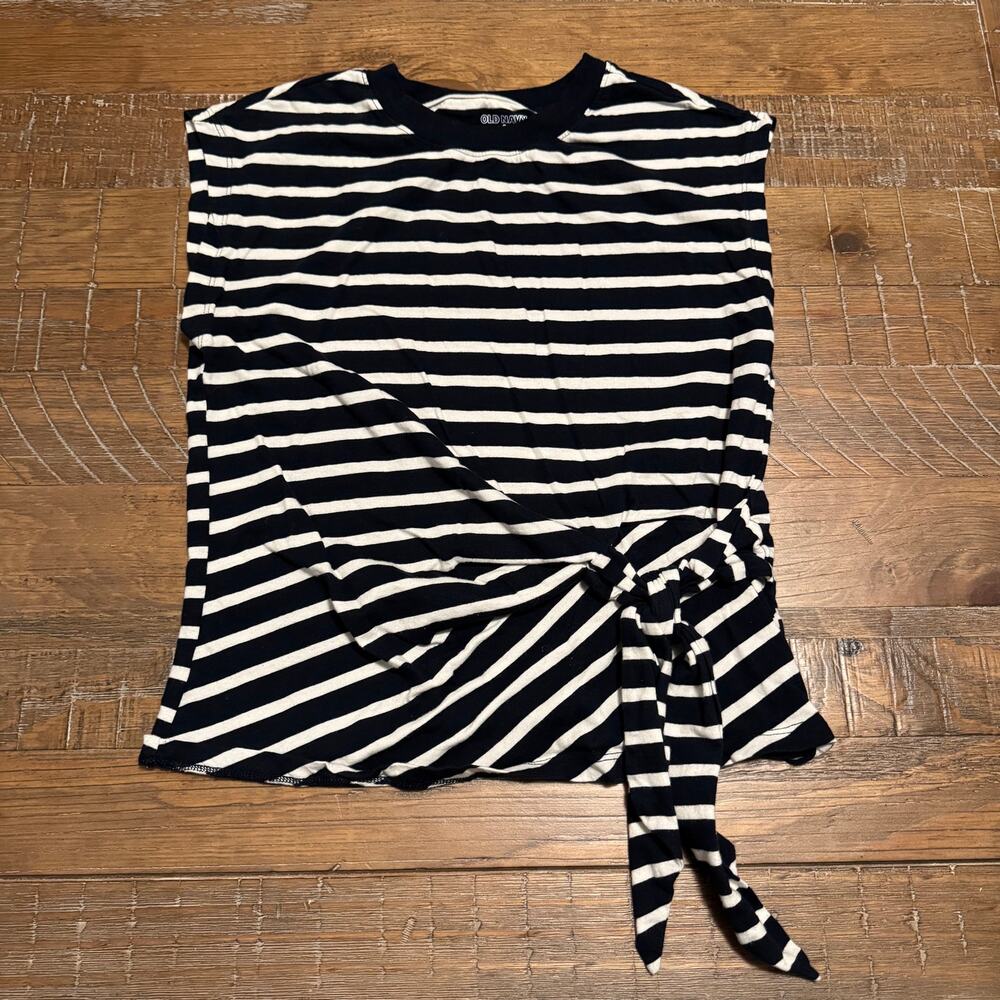 Old Navy Womens Small Navy White Striped Sleeveless Top Side Tie Muscle Tee - Picture 2 of 8